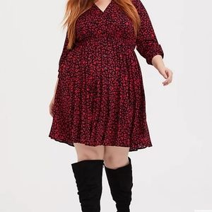 3/4 Sleeve Torrid 00 Leopard Heart Dress Red Black with Pockets